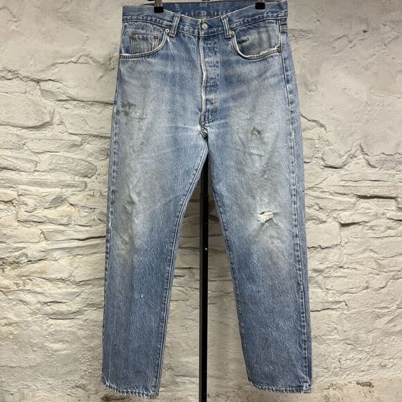 Levis 501 Jeans Vtg 70s 80s Made in USA Distressed Whiskered Fading 31x30 Actual - Picture 1 of 8
